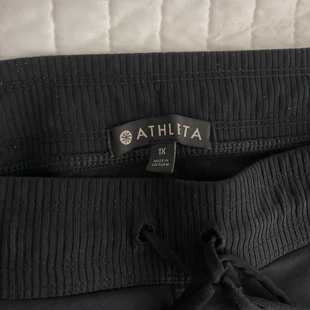 Athleta Black Ribbed Track Pants with Adjustable Waist